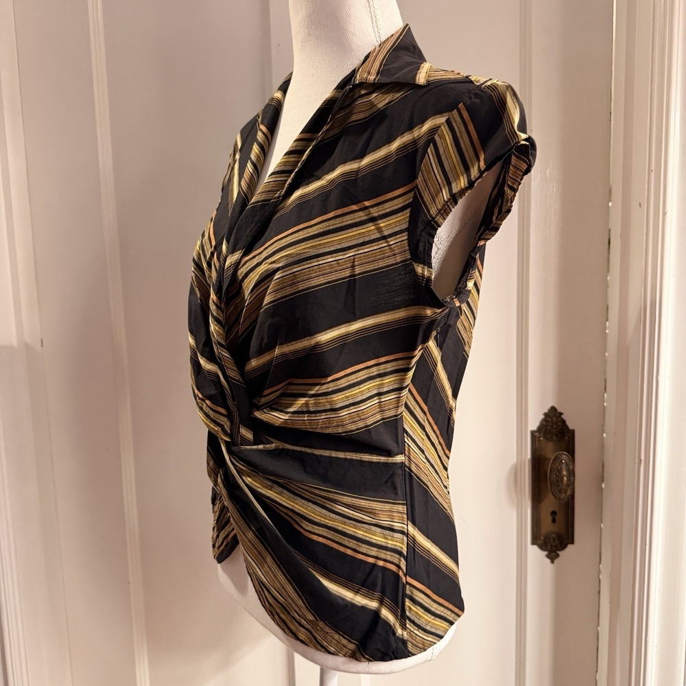Kenneth Cole VTG Women's Y2K Chevron Print Cotton Blouse Size 8 - Picture 4 of 7